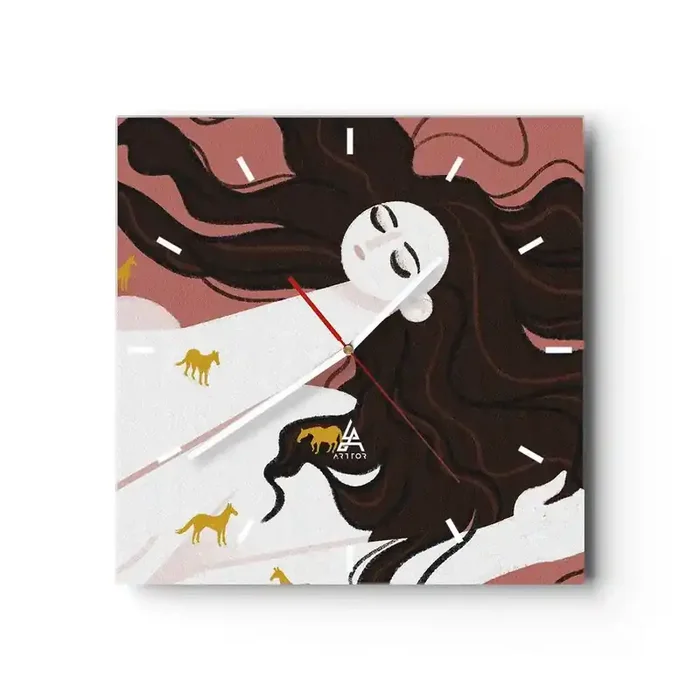 Reloj de pared – Reloj de vidrio – Sueño de caballos dorados – 40×40 cm
