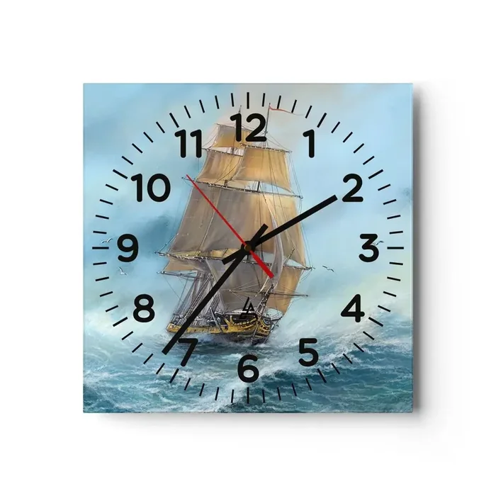 Reloj de pared – Reloj de vidrio – Surcando las olas – 30×30 cm