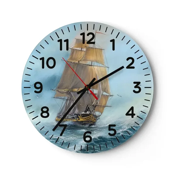 Reloj de pared – Reloj de vidrio – Surcando las olas – 40×40 cm