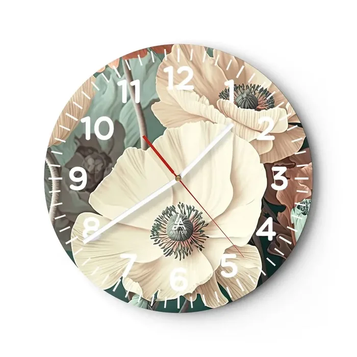 Reloj de pared – Reloj de vidrio – Susurro de amapolas – 30×30 cm