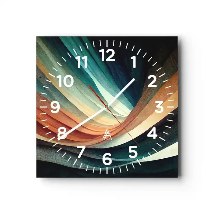 Reloj de pared – Reloj de vidrio – Tejido de colores – 30×30 cm