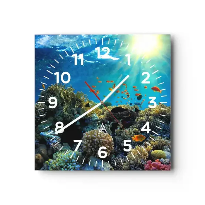Reloj de pared – Reloj de vidrio – Tesoros submarinos – 30×30 cm