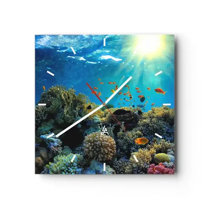 Reloj de pared – Reloj de vidrio – Tesoros submarinos – 40×40 cm