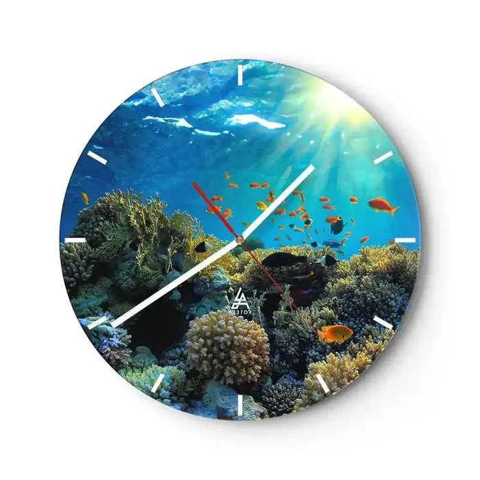 Reloj de pared – Reloj de vidrio – Tesoros submarinos – 40×40 cm