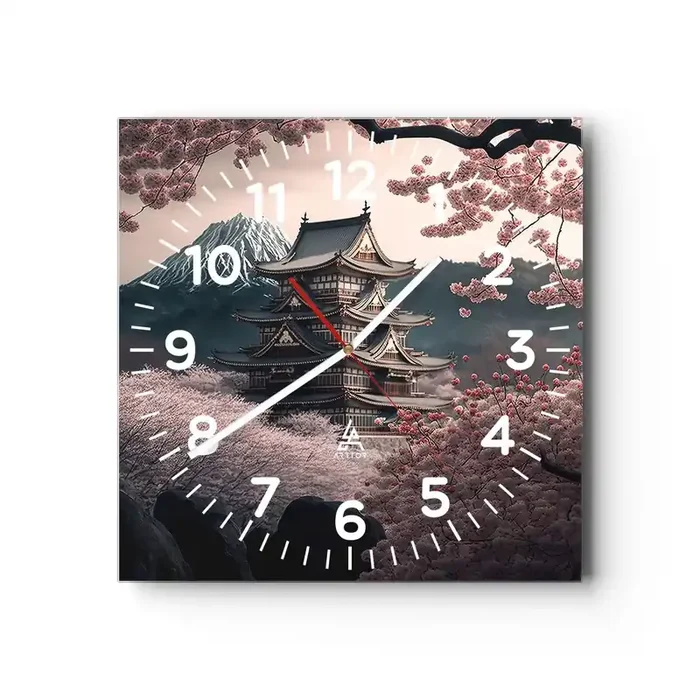 Reloj de pared – Reloj de vidrio – Tierra de cerezos en flor – 30×30 cm