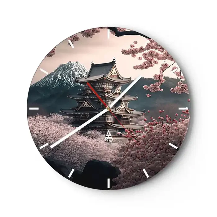Reloj de pared – Reloj de vidrio – Tierra de cerezos en flor – 40×40 cm