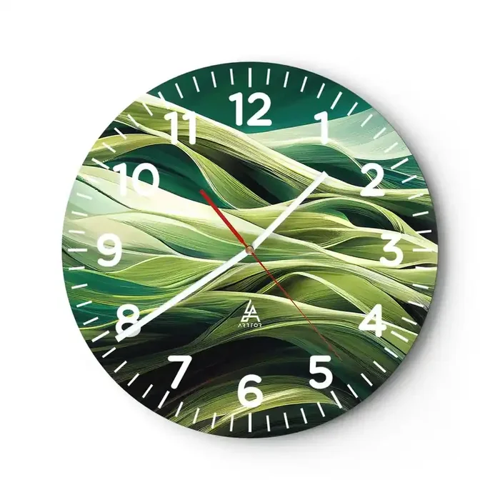 Reloj de pared – Reloj de vidrio – Un juego abstracto de color verde – 30×30 cm