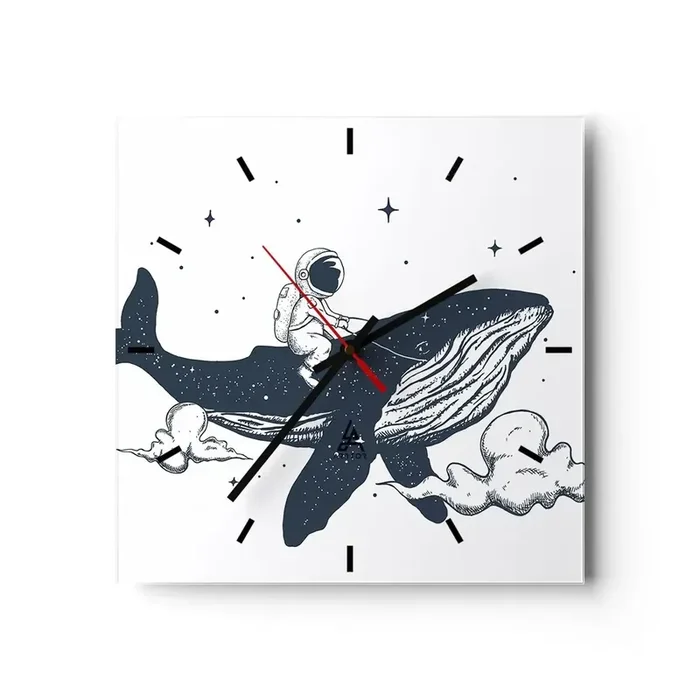 Reloj de pared – Reloj de vidrio – Una aventura cósmica – 40×40 cm