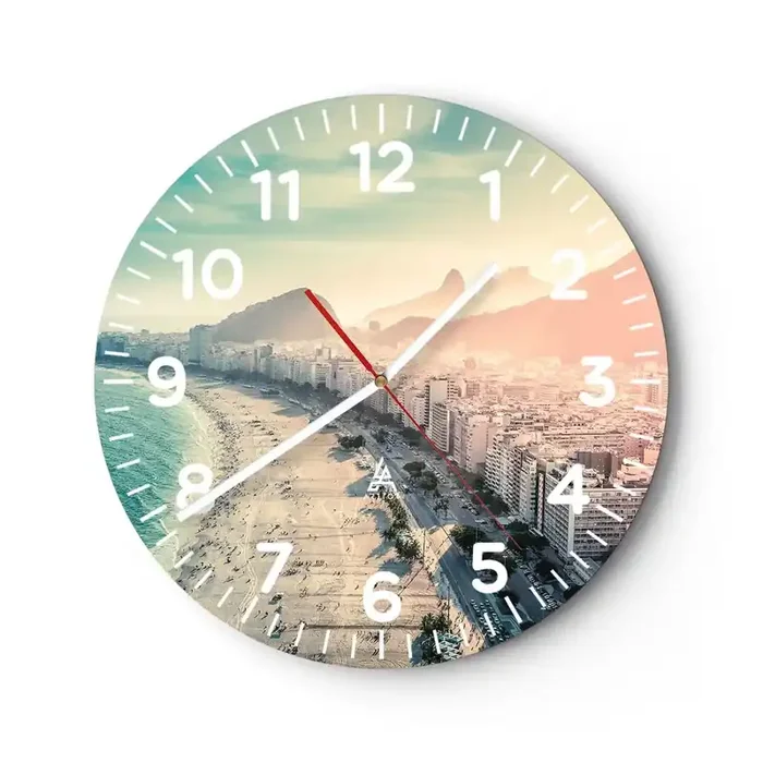 Reloj de pared – Reloj de vidrio – Vacaciones perpetuas en Río – 40×40 cm