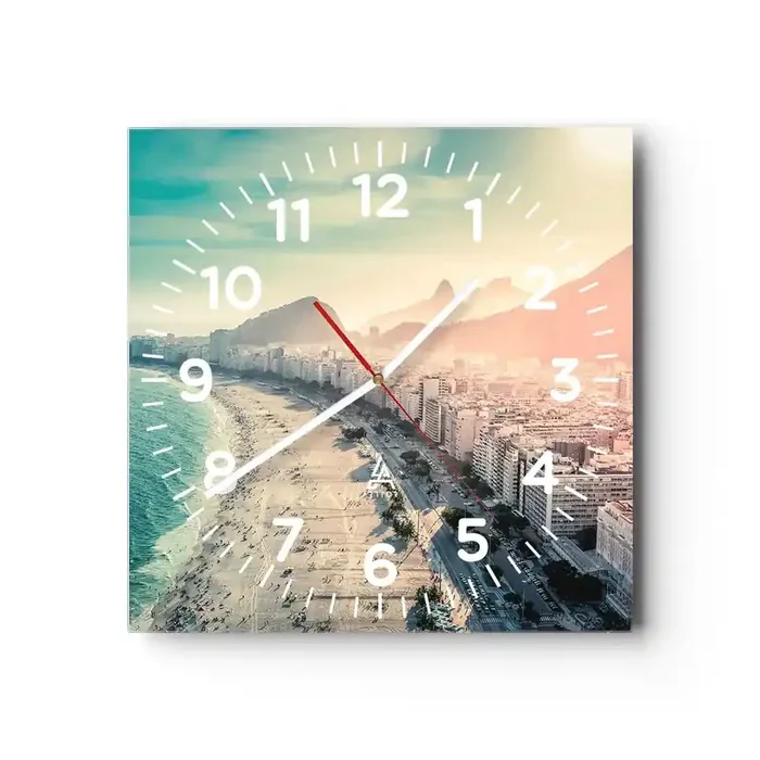 Reloj de pared – Reloj de vidrio – Vacaciones perpetuas en Río – 40×40 cm