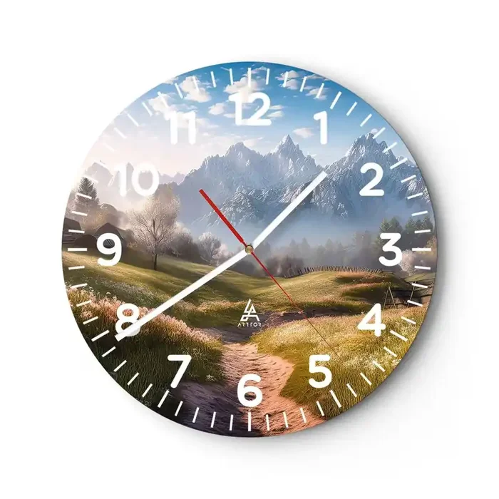 Reloj de pared – Reloj de vidrio – Valle idílico – 40×40 cm