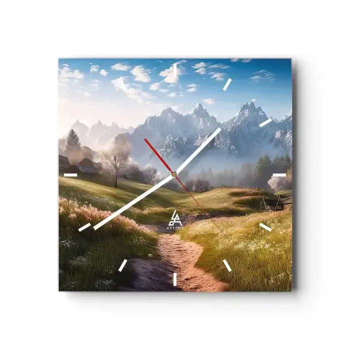 Reloj de pared – Reloj de vidrio – Valle idílico – 40×40 cm