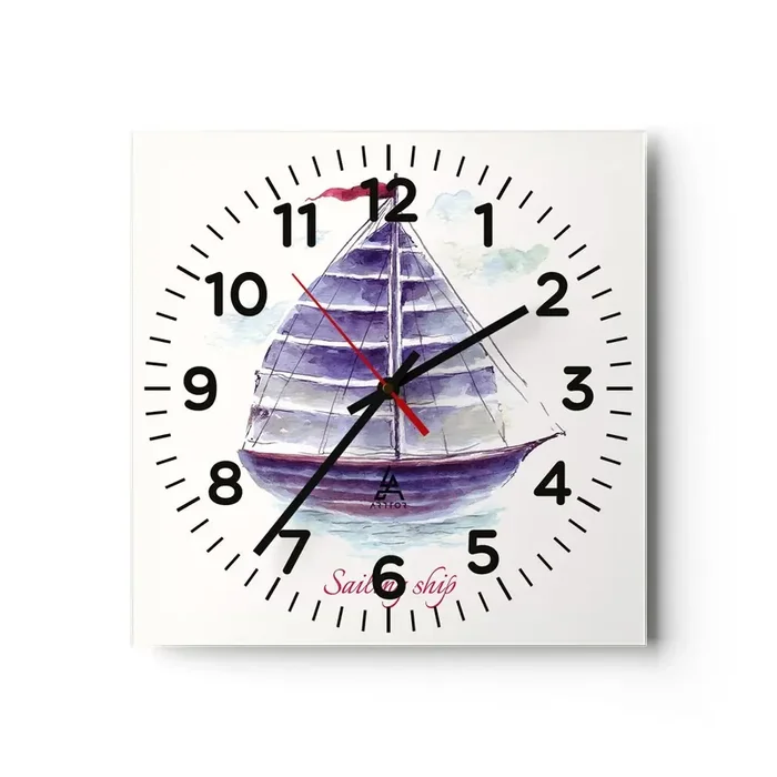 Reloj de pared – Reloj de vidrio – Velas izadas y aguas tranquilas – 40×40 cm
