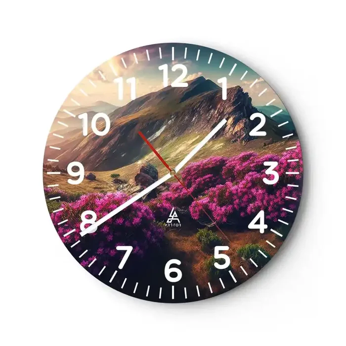 Reloj de pared – Reloj de vidrio – Verano en las montañas – 30×30 cm