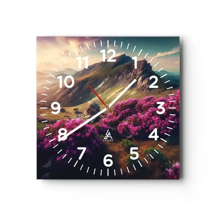 Reloj de pared – Reloj de vidrio – Verano en las montañas – 30×30 cm