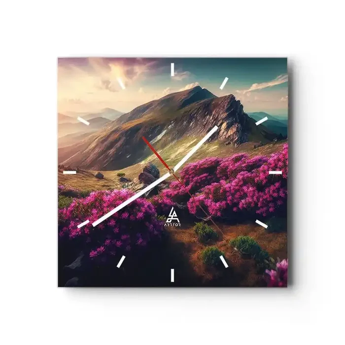 Reloj de pared – Reloj de vidrio – Verano en las montañas – 40×40 cm