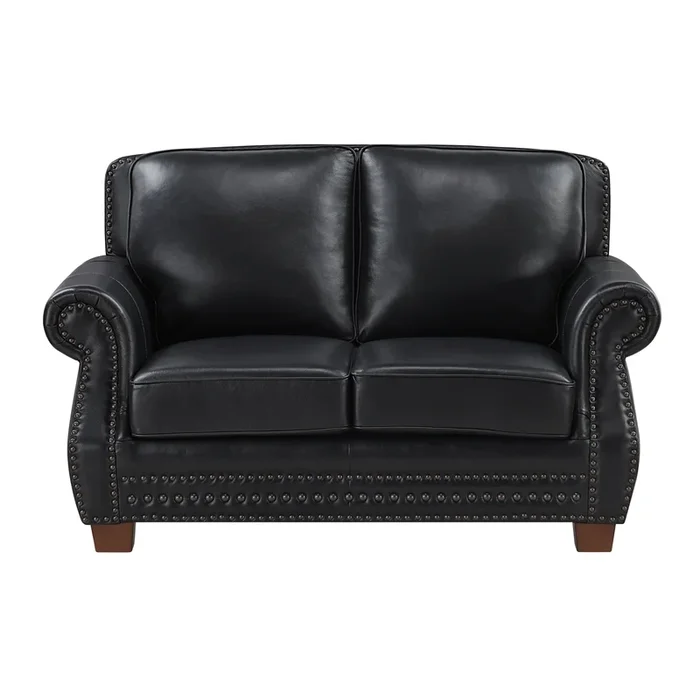 Remington Black Leather Love Seat