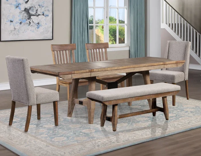 Riverdale Beige/Driftwood Trestle Dining Room Set