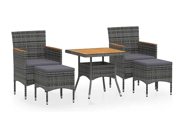 Roan Set de comedor jardín 5 pzas ratán sintético madera acacia gris