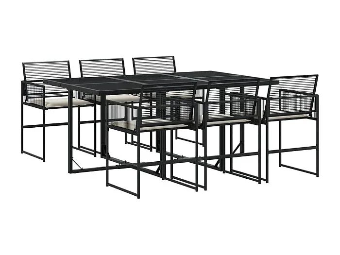 Robert-Luc Set de comedor de jardín 7 pzas y cojines ratán sintético negro