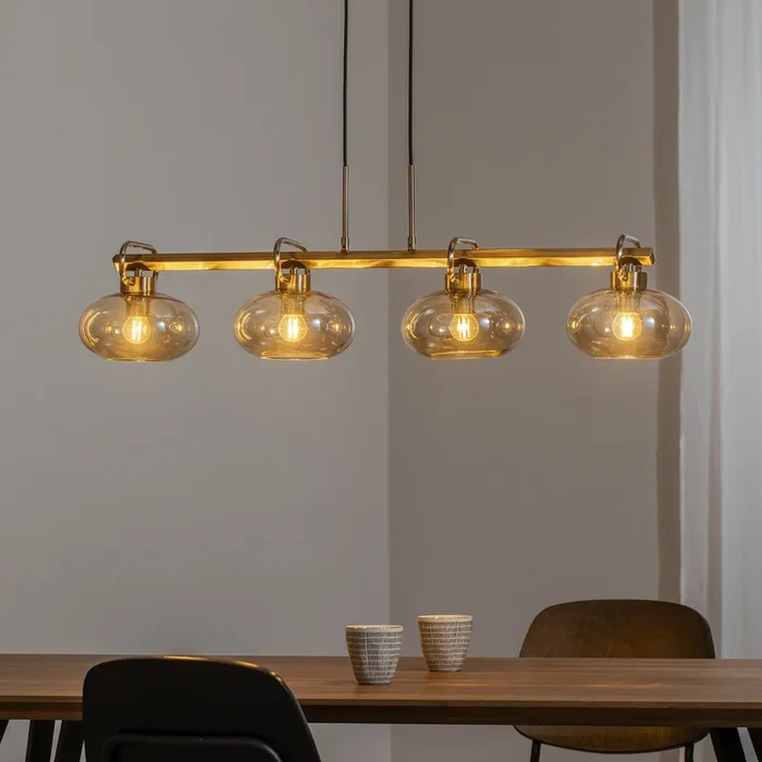 Rolan lámpara colgante, color latón, longitud 94 cm, 4 luces, cristal