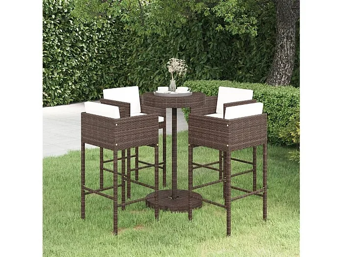 San Ferdinando di Puglia Set de bar para jardín 5 pzas y cojines ratán sintético marrón
