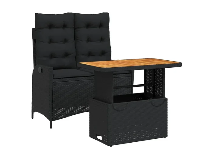 Sandviken Set comedor de jardín 2 pzas con cojines ratán sintético negro