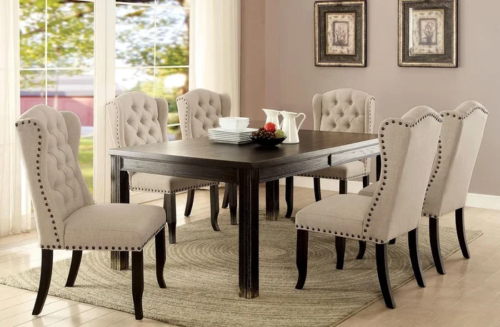 Sania Antique Black/Beige 84″ Dining Table