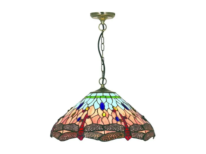 Searchlight Dragonfly 1 ljus takhnge antik mssing, bl, Dragonfly Tiffany Glass, E14