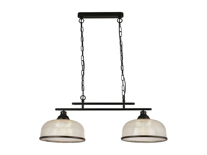 Searchlight Highworth Colgante de 2 luces negro, vidrio estilo holofan