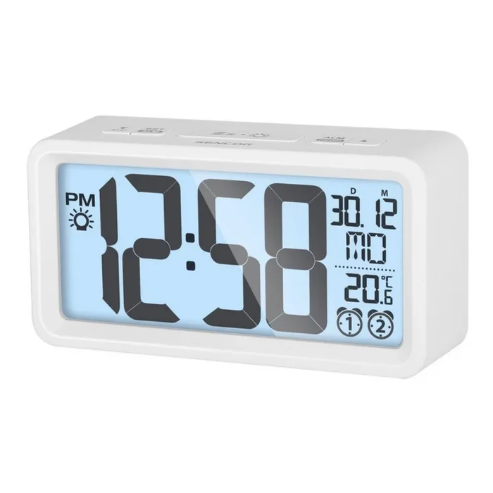 Sencor – Despertador con pantalla LCD y termómetro 2xAAA blanco