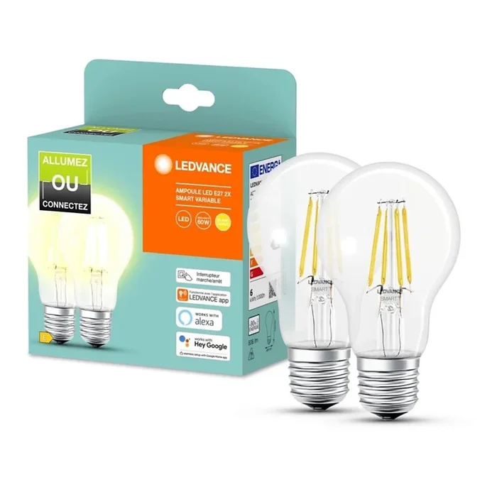 SET 2x Bombilla LED regulable SMART+ A60 E27/6W/230V 2700K – Ledvance