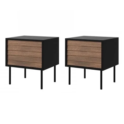 SET 2x Mesita de noche CORTINA 51×45 cm negro/nogal warnia