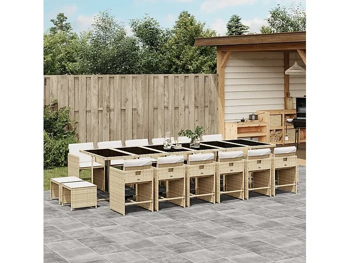 Set comedor de jardín 17 piezas con cojines ratán sintético beige
