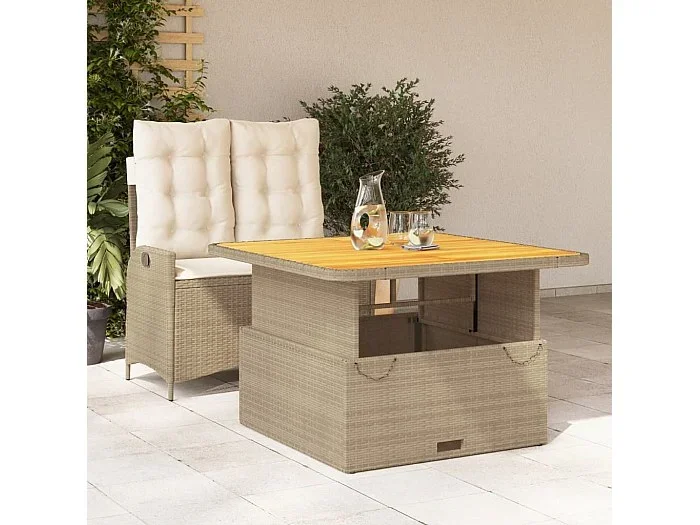 Set comedor de jardín 2 pzas con cojines ratán sintético beige ES686186