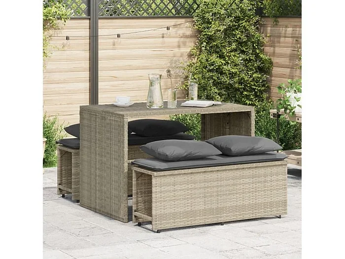 Set comedor de jardín 3 piezas cojines ratán sintético gris claro