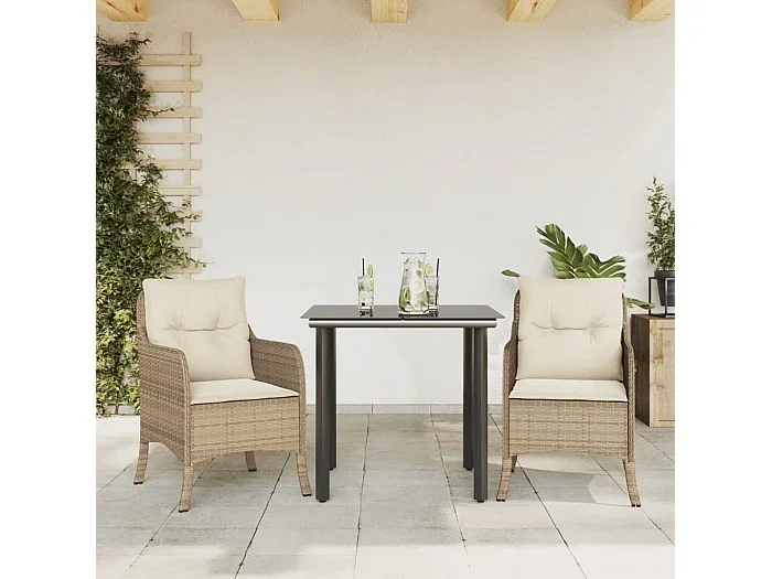 Set comedor de jardín 3 pzas con cojines ratán sintético beige ES561120