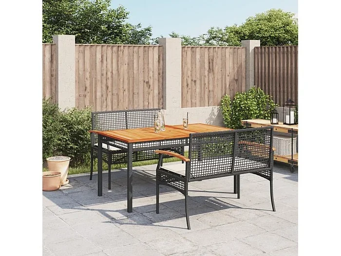 Set comedor de jardín 3 pzas con cojines ratán sintético negro ES288270