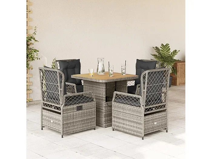 Set comedor de jardín 5 piezas con cojines ratán sintético gris