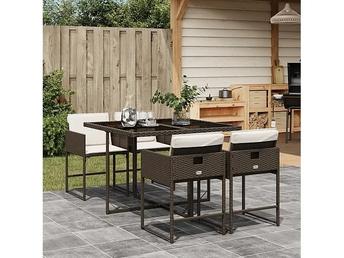 Set comedor de jardín 5 piezas y cojines ratán sintético marrón ES913352