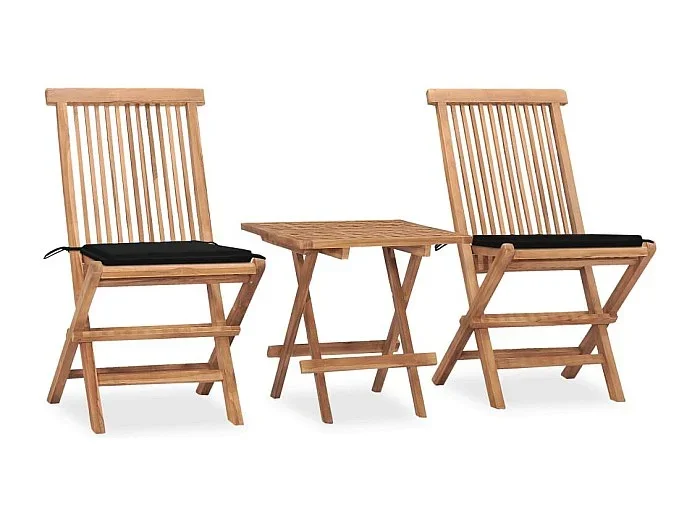 Set comedor de jardín plegable 3 piezas madera de teca cojines ES658109