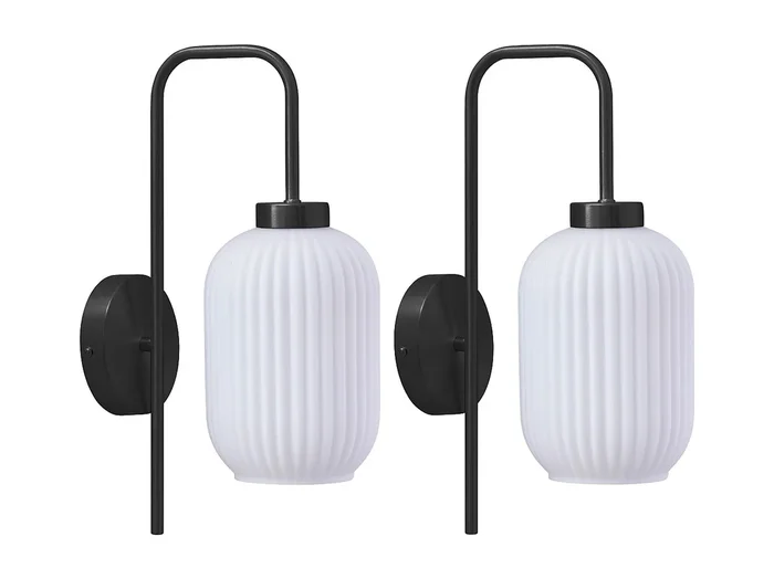 Set de 2 apliques de pared en metal y cristal texturado blanco – L.25 x Alt.41 cm – Negro – LOUXOR