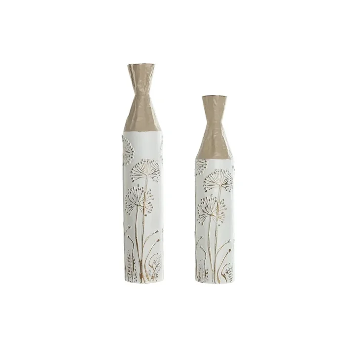 Set de 2 Jarrones Home ESPRIT Beige Marrón claro Metal 13,5 x 13,5 x 71 cm (2 Piezas)
