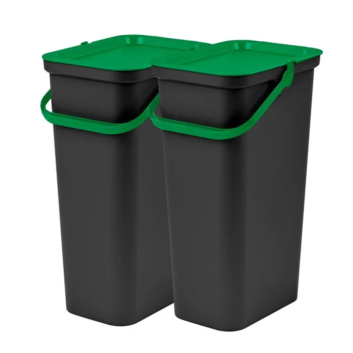 Set de 2 papeleras 25L con asa verde y negro