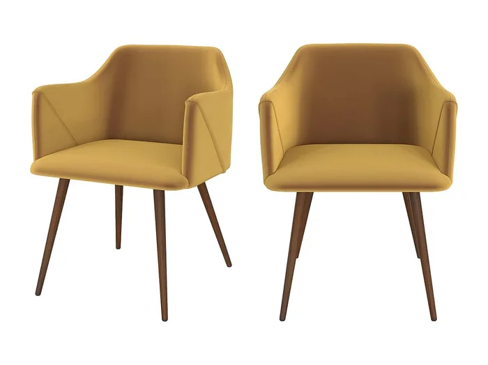 Set de 2 sillas con reposabrazos de terciopelo amarillo mostaza – Daisy