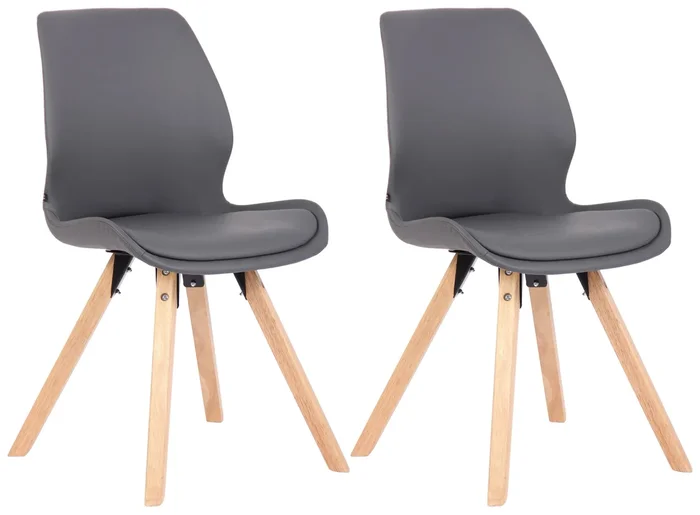 Set de 2 sillas de comedor Luna con base de madera Gris Simil cuero