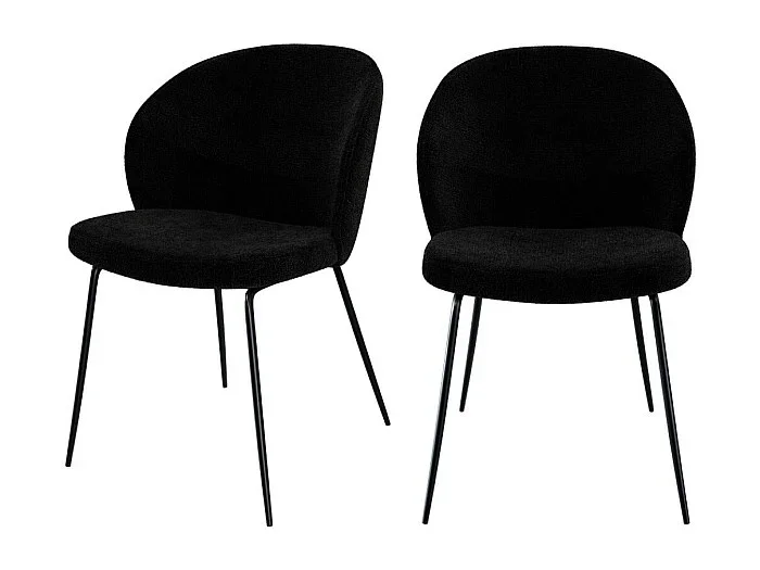 Set de 2 sillas en tejido bouclé negro con patas de metal – Groom