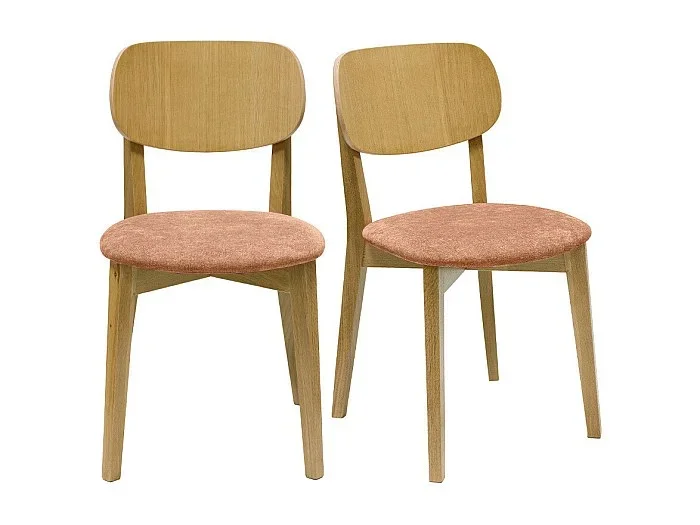 Set de 2 sillas vintage de madera de roble claro y tela efecto aterciopelado terracota LUCIA