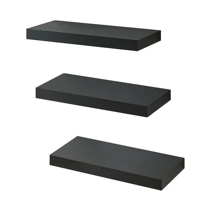 Set de 3 baldas flotantes Stranda MDF/metal 38x17x3,5cm – Negro [en.casa]