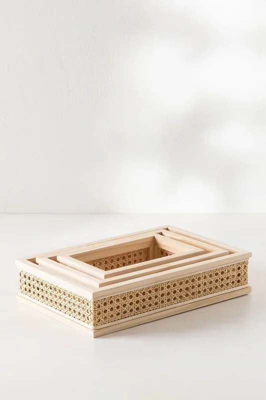 Set de 3 Bandejas en Ratán y Madera Arxie ↑8,5 cm Natural – SKLUM